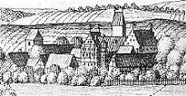 Die ehemalige Wasserburg auf einem Stich von Merian, 1656
