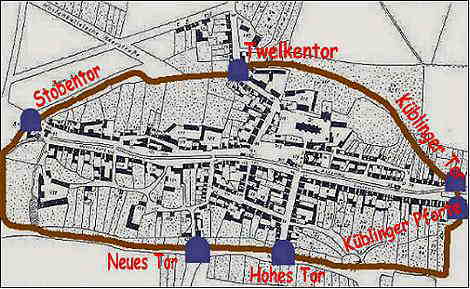 Schppenstedt, Grundriss von 1760. Wallanlagen und Stadttore